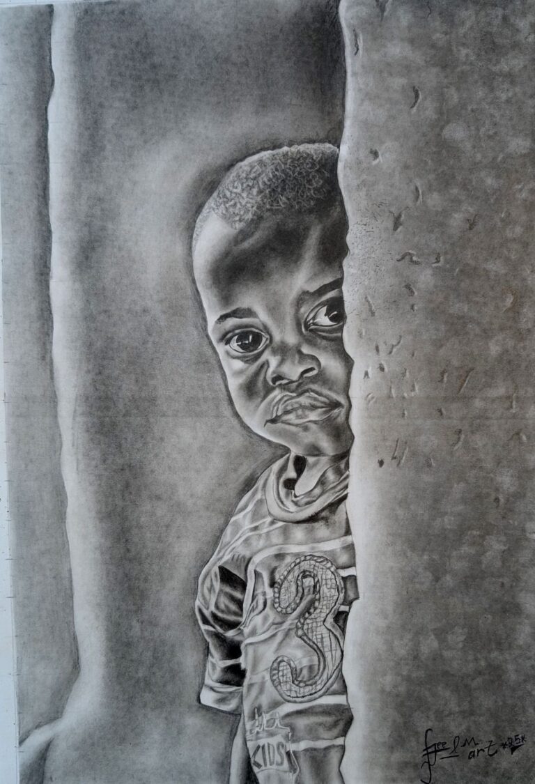 Child Peeking Around Corner, artwork by Joseph